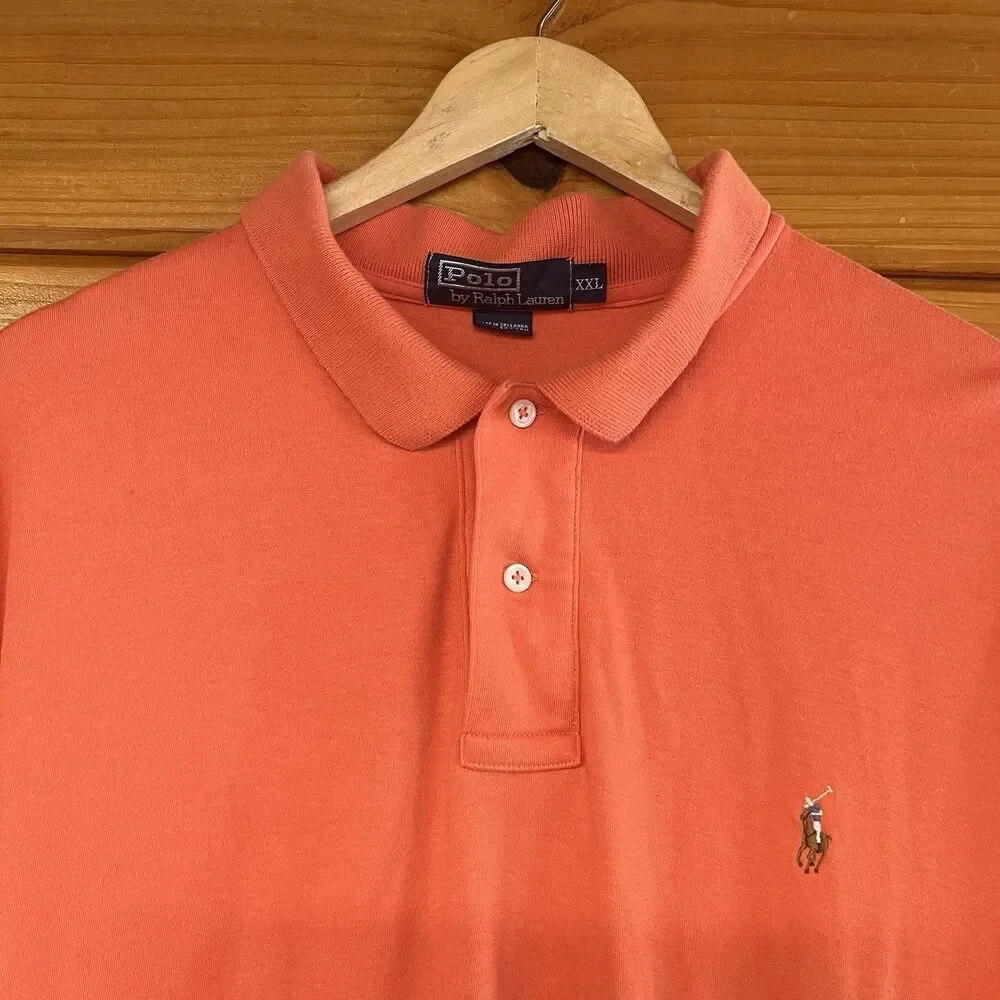 Ralph Lauren Polo Shirt Men Size 2XL XXL Orange Cotton Stretch Mesh Short Sleeve